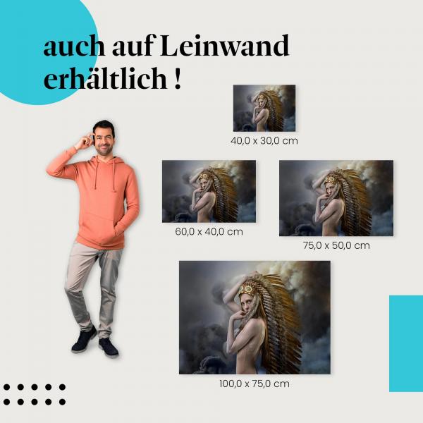 Frau, Leinwandbild: Federschmuck, Wolken, Stärke, Anmut.