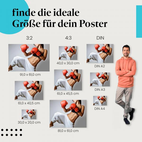 Power & Fitness: Poster "Starke Frau beim Kickboxen" - Kickboxen & Training