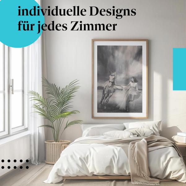 Schlafzimmer Deko: Modernes Schlafzimmer mit "Sturm der Gefühle" Poster. Wanddeko im modernen Stil.