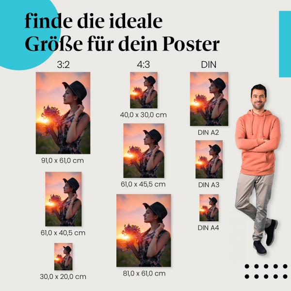 Frau, Poster: Hut, Sonnenuntergang, Wildblumen.