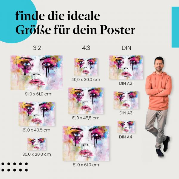 "Ausdrucksstark" Poster: Abstraktes Frauenportrait Aquarell - jetzt bestellen!