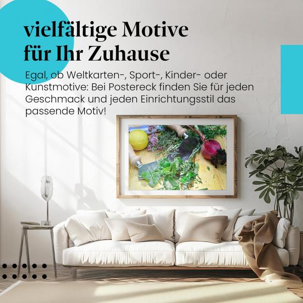 "Frische Kräuter": Poster - Zitrone, Radieschen - Deko für die Küche.