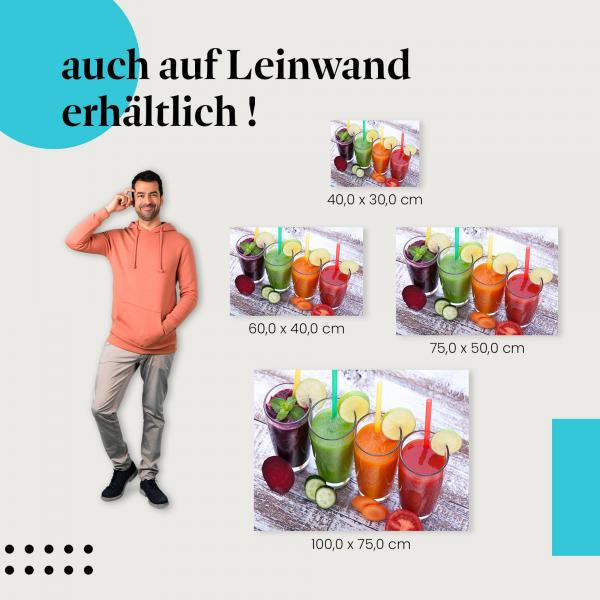 "Vier Smoothie-Rezepte" Leinwandbild. Finde die ideale Größe für dein Zuhause & setze Akzente mit Kunst!