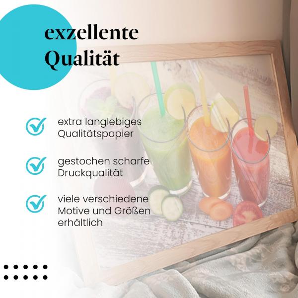 Gerahmtes Wandbild "Smoothie Rezepte, Vitamine". Hochwertiger Druck, verschiedene Größen erhältlich.