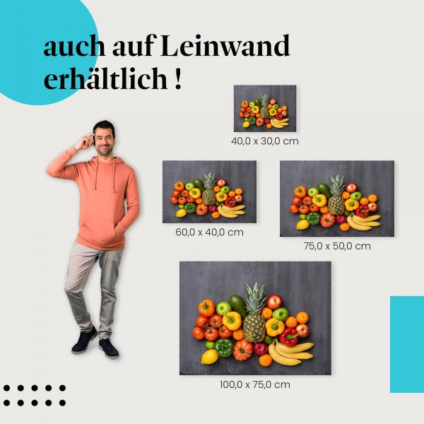 Exotische Früchte: Leinwandbild. Ananas, Banane, Zitrusfrüchte, Äpfel.