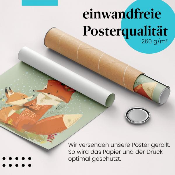 Gerolltes Poster "Fuchsfamilie". Tierliebe & Familie, sicher verpackt.