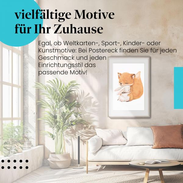 Leinwandbild "Fuchs & Hase": Kuschelnd - Freundschaft & Zuneigung.