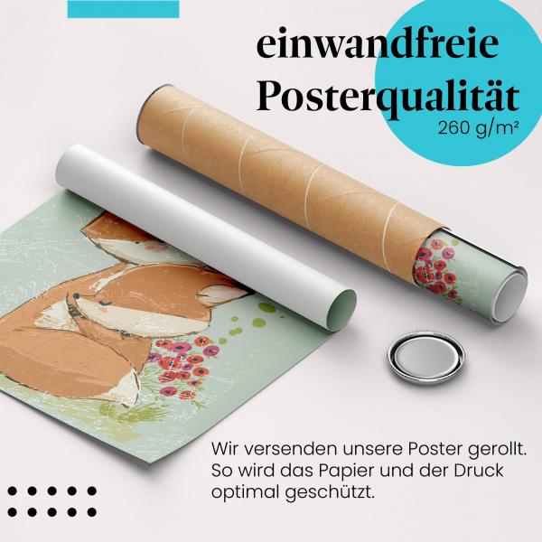 Gerolltes Poster "Fuchsfamilie". Mutterliebe, sicher verpackt.