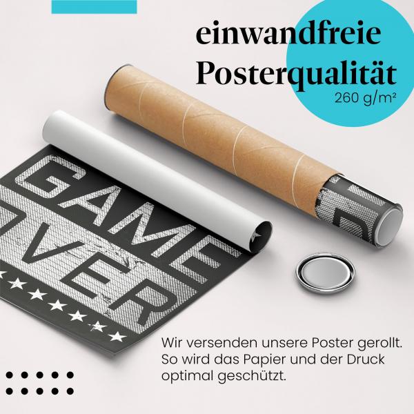 Gerolltes Poster "Game Over - Das Leben ist kurz" - Erinnerung ans Leben, sicher verpackt.