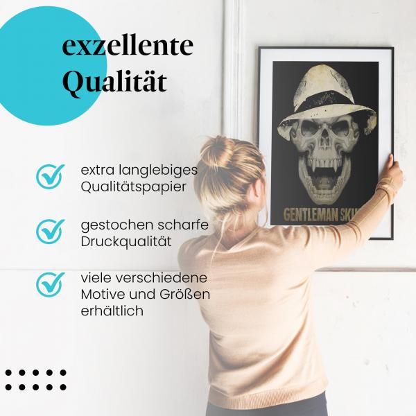 Gerahmtes Wandbild "Gentleman Skull" mit Totenkopf & Zylinder. Elegantes Design mit Augenzwinkern.