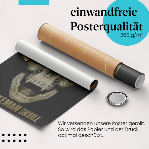 Gerolltes Poster "Gentleman Skull". Eleganter Totenkopf, ideal für Gothic-Fans, sicher verpackt.