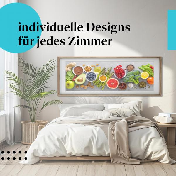 Schlafzimmer Deko: Moderne Küche mit "Gesunde Ernährung" Poster. Inspiration für eine ausgewogene Ernährung.