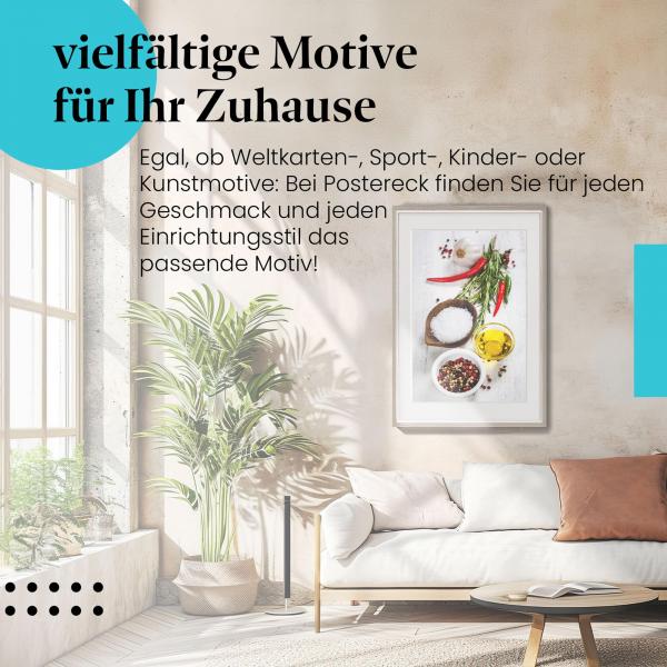 Stylisches Leinwandbild: Aromatische Gewürze und Kräuter.