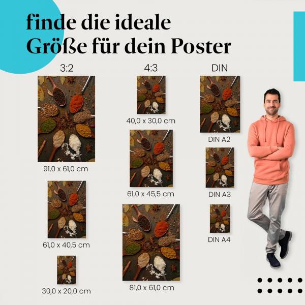 Entdecke Postergrößen für dein Zuhause: Gewürze, Löffel, bunt, dunkel.