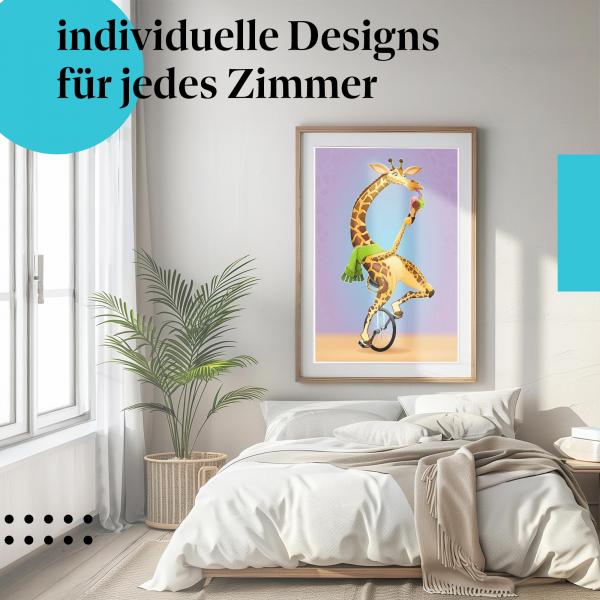 Zirkus Poster: "Leckermäulchen" - Giraffe mit Eis auf Einrad