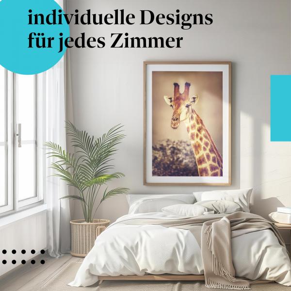 Tierposter: "Majestätische Giraffe" - Giraffe, Savanne & Sonnenuntergang