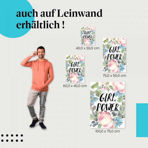 "Girl Power": Leinwandbild. Schriftzug, Blumenkranz.