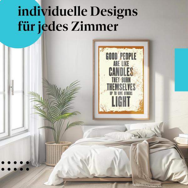 Inspirationsposter "Good people are like candles...": Spruch auf Vintage-Hintergrund