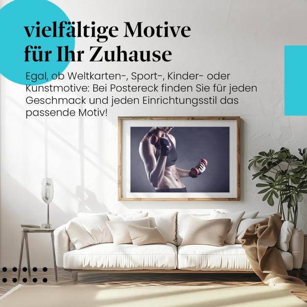 "Fitness & Kraft": Poster - Frau mit Hanteln - Motivation pur!