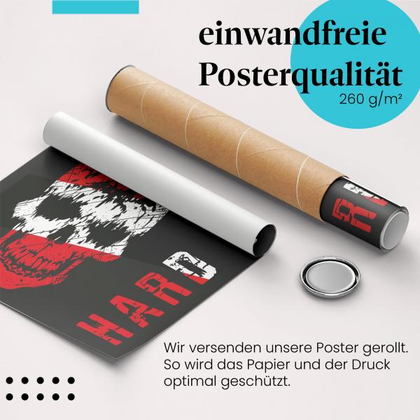 Gerolltes Poster "Hardrock Totenkopf". Rockiges Totenkopf-Motiv, sicher verpackt.