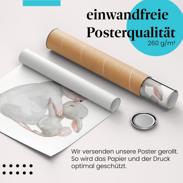 Gerolltes Poster "Hasenfamilie" - Tierische Zuneigung, sicher verpackt.