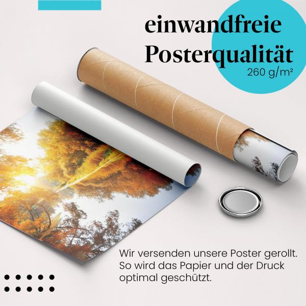 Gerolltes Poster "Herbstlicher Fluss" - Herbstliche Landschaft, sicher verpackt.