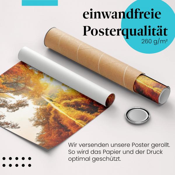 Gerolltes Poster "Herbst am Fluss" - Goldener Herbst, sicher verpackt.