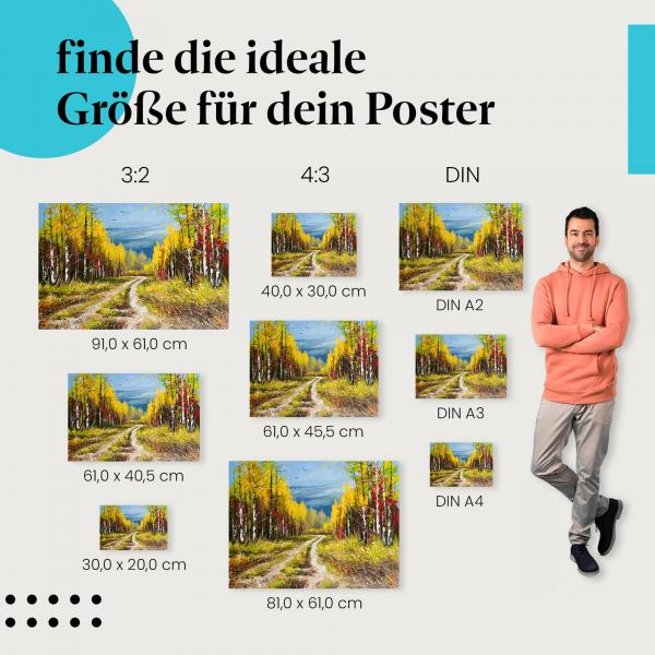 "Herbstlicher Waldweg: Farbenpracht der Natur": Poster - Landschaft & Sonnenlicht