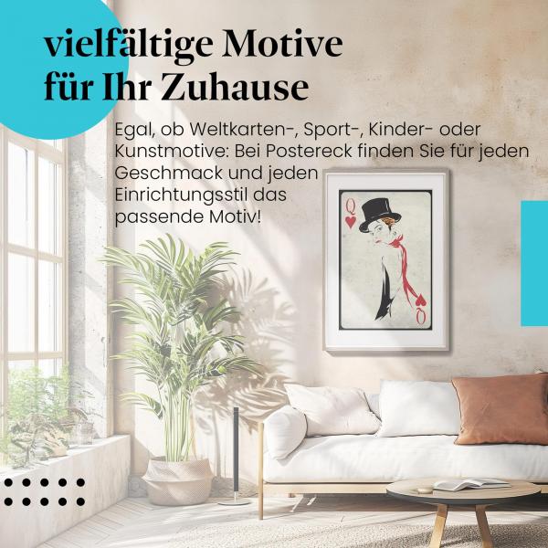 Stylisches Leinwandbild: Verführerische Eleganz - Herz Dame mit Zylinder.