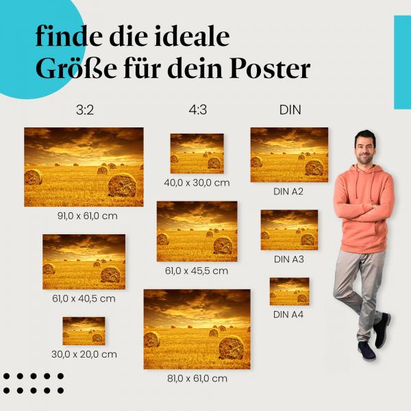 Warme Farben der Erntezeit: "Goldene Stunde" - Poster mit Weizenfeld & Heuballen