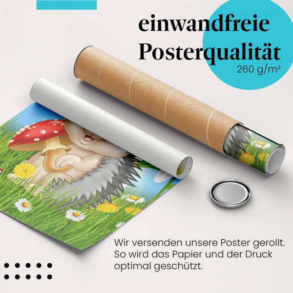 Gerolltes Poster "Niedlicher Igel". Süßes Design, sicher verpackt.