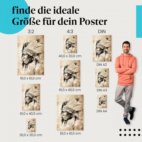 Indianer, Poster: Häuptling, Federschmuck, Weisheit.