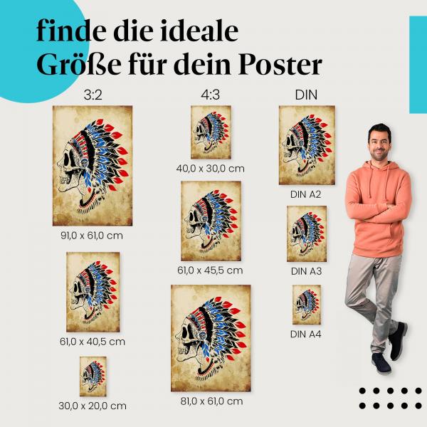 "Indianer Totenkopf" Poster in verschiedenen Größen. Finde das passende Format für deine Wand und deinen Stil!