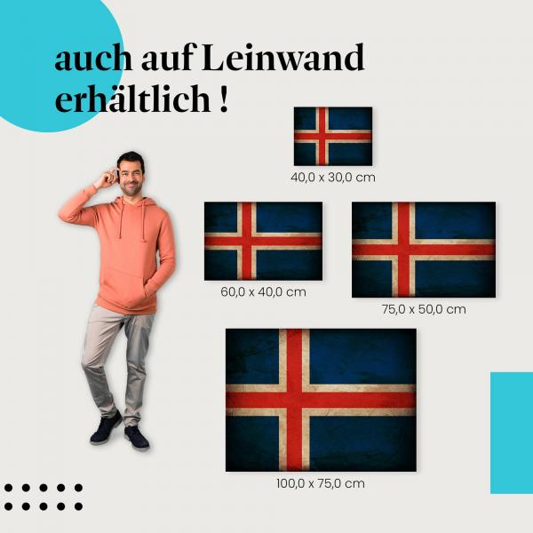 "Island Flagge" Leinwandbild im Used-Look. Verschiedene Größen, setze stilvolle Akzente!