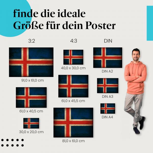 Island Flagge Poster: Used-Look - jetzt Postergröße wählen!