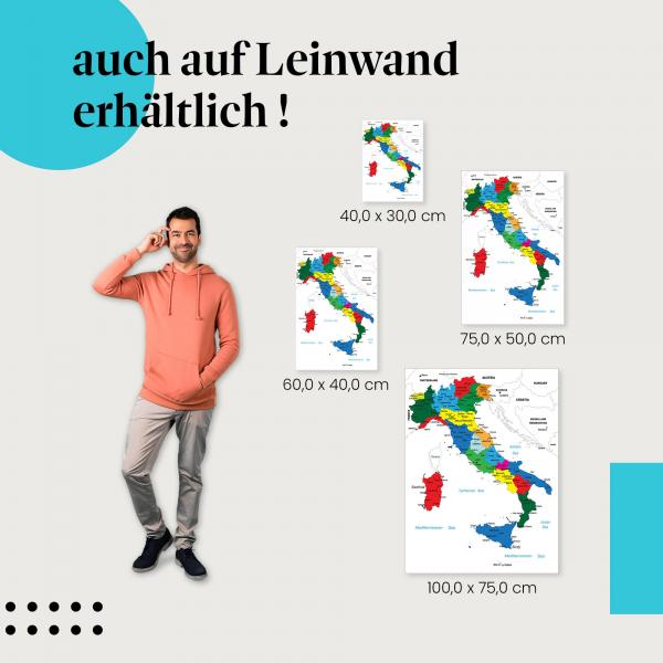 "Karte von Italien" Leinwandbild. Finde die ideale Größe für dein Zuhause & setze Akzente mit Kunst!