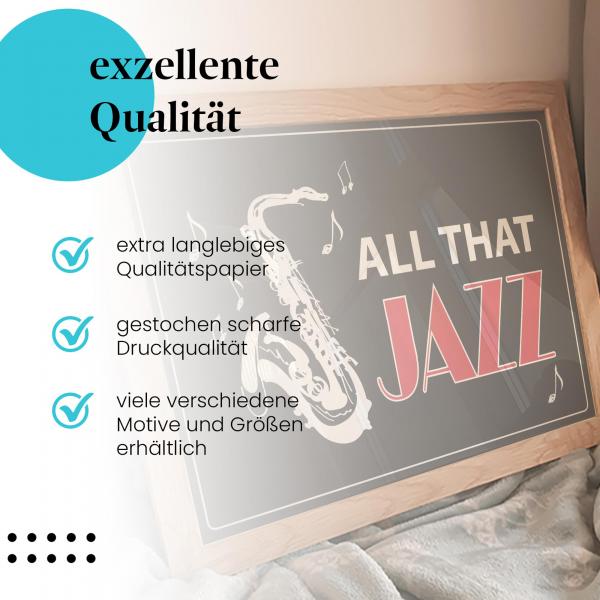 Gerahmtes Wandbild: All that Jazz, Saxophon und Noten, hochwertige Druckqualität. Verschiedene Größen erhältlich.