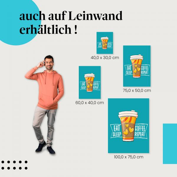 "Eat Sleep Coffee Repeat": Leinwandbild. Coffee-to-go Becher.