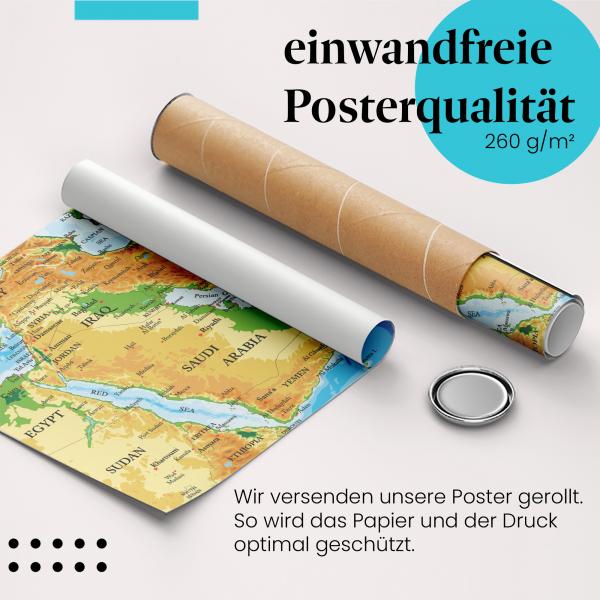 Gerolltes Poster "Karte Naher Osten". Reise & Entdecken, sicher verpackt.