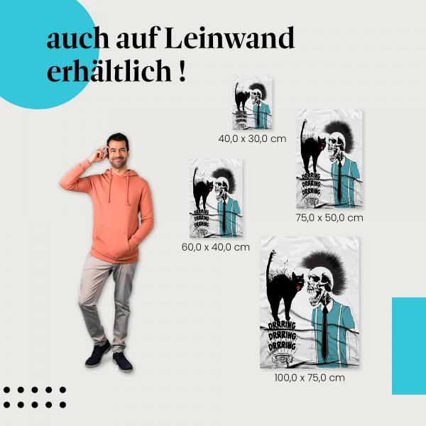 Leinwandbild "Drrrrring" mit Punk-Skelett: Finde deine Grösse für dieses aussergewöhnliche Design!