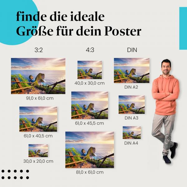 Kelingking Beach, Poster: Holzsteg, Felsen, Meer, Indonesien.