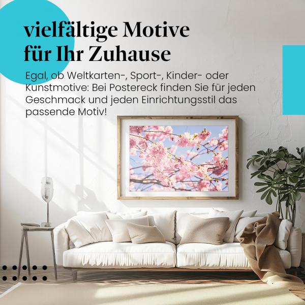 Dieses Leinwandbild mit den Kirschblüten ist ein Hingucker und bringt Frühlingsstimmung in Ihre vier Wände.