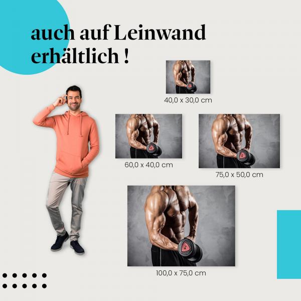 Mann trainiert Bizeps: Leinwandbild. Fitness, Kraft, wähle deine Größe.