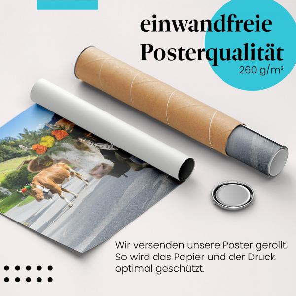 Gerolltes Poster "Almabtrieb" - Alpen & Brauchtum, sicher verpackt.