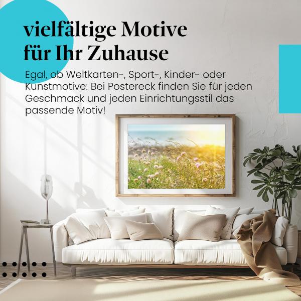 Dieses Leinwandbild mit dem Sonnenuntergang am Meer versprüht Ruhe und Harmonie.