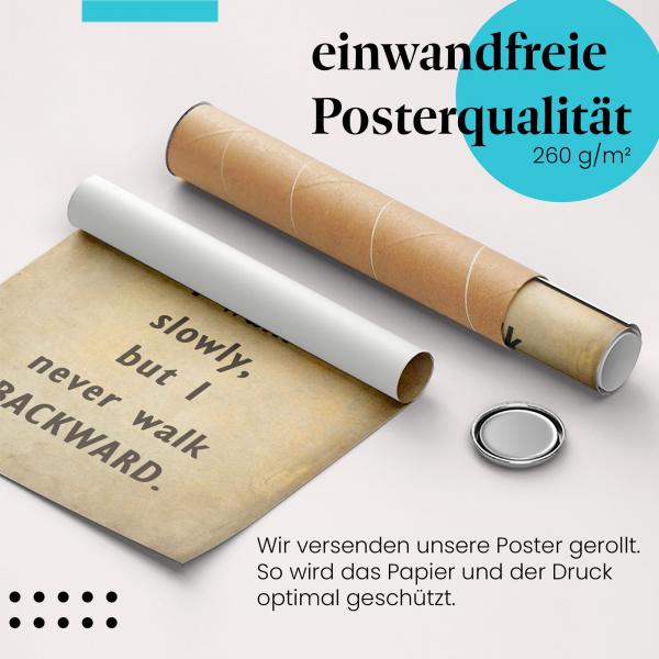 Gerolltes Poster "Stetiges Vorwärtsgehen". Motivation & Ausdauer, sicher verpackt.