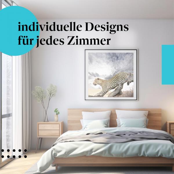 Schlafzimmer Deko: Modernes Zimmer mit "Leopard" Poster. Wanddeko für Tierliebhaber.