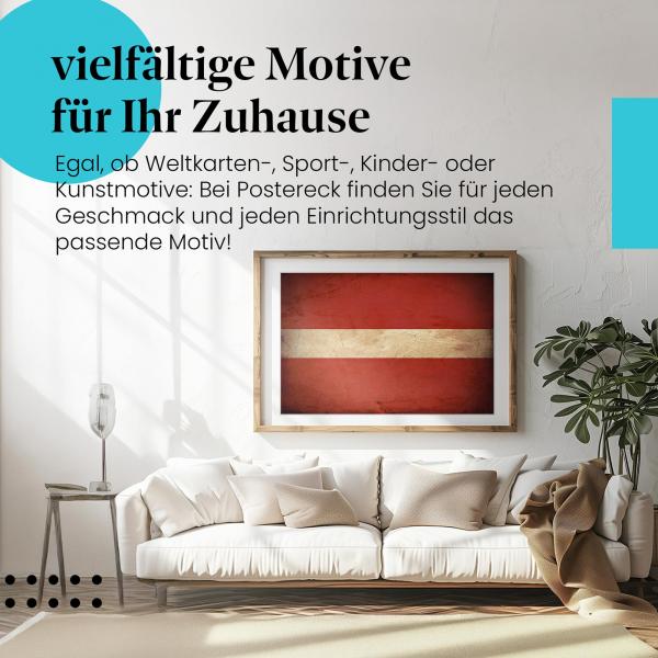 Stylisches Leinwandbild: Lettische Grunge Flagge im Vintage-Stil. Wanddeko für Lettland-Fans.