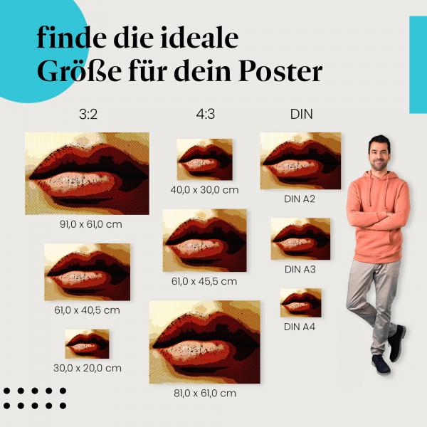 "Sinnliche Lippen in Pop-Art": Poster - Nahaufnahme & roter Kussmund