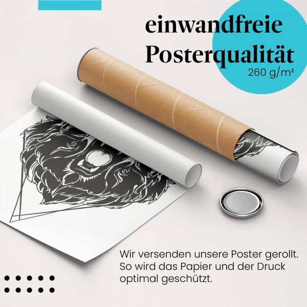 Gerolltes Poster "Löwenkopf". Tattoo & Design, sicher verpackt.